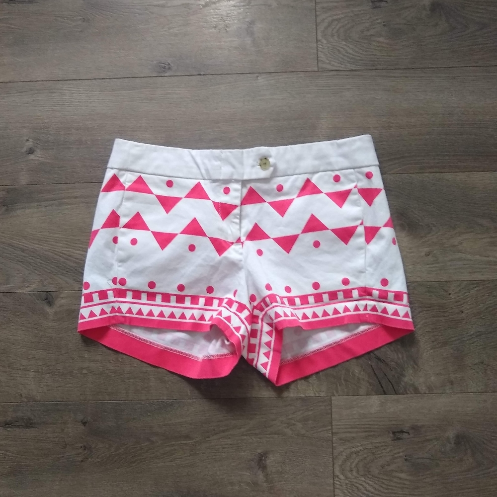 J. CREW Geometric Shorts Chinos Pink White 2